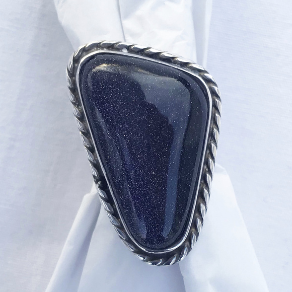 TAXCO Modernist Purple Goldstone Sterling Ring Sz9 - Picture 1 of 5